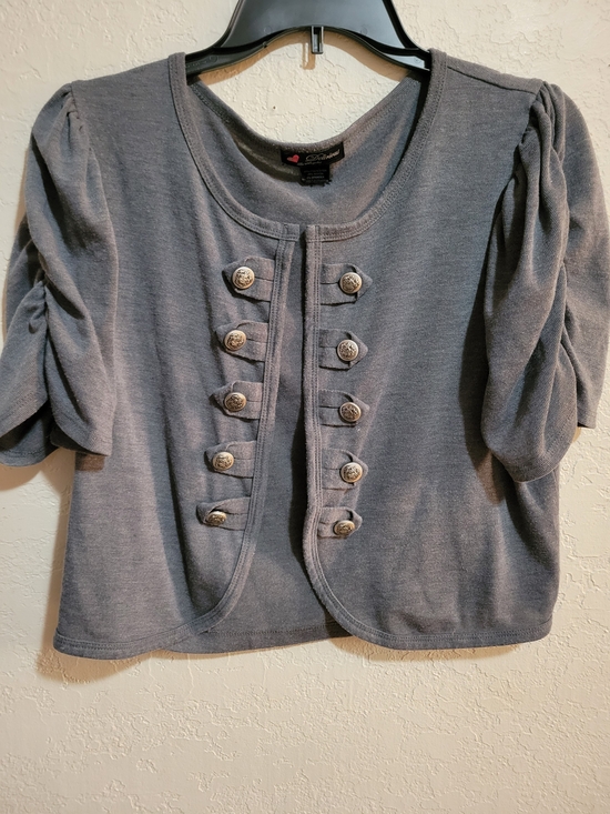 Delirious Sweaters - Delirious Los Angeles Gray Button-Front Detail With Puff Sleeve Cardigan